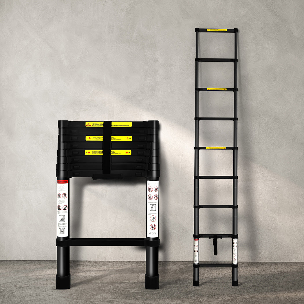 Traderight Multipurpose Aluminium Ladder Telescopic 2.6M Black 2.6 Meter