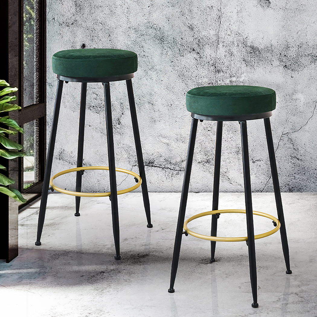 Levede 2x Bar Stools Barstools Velvet Green