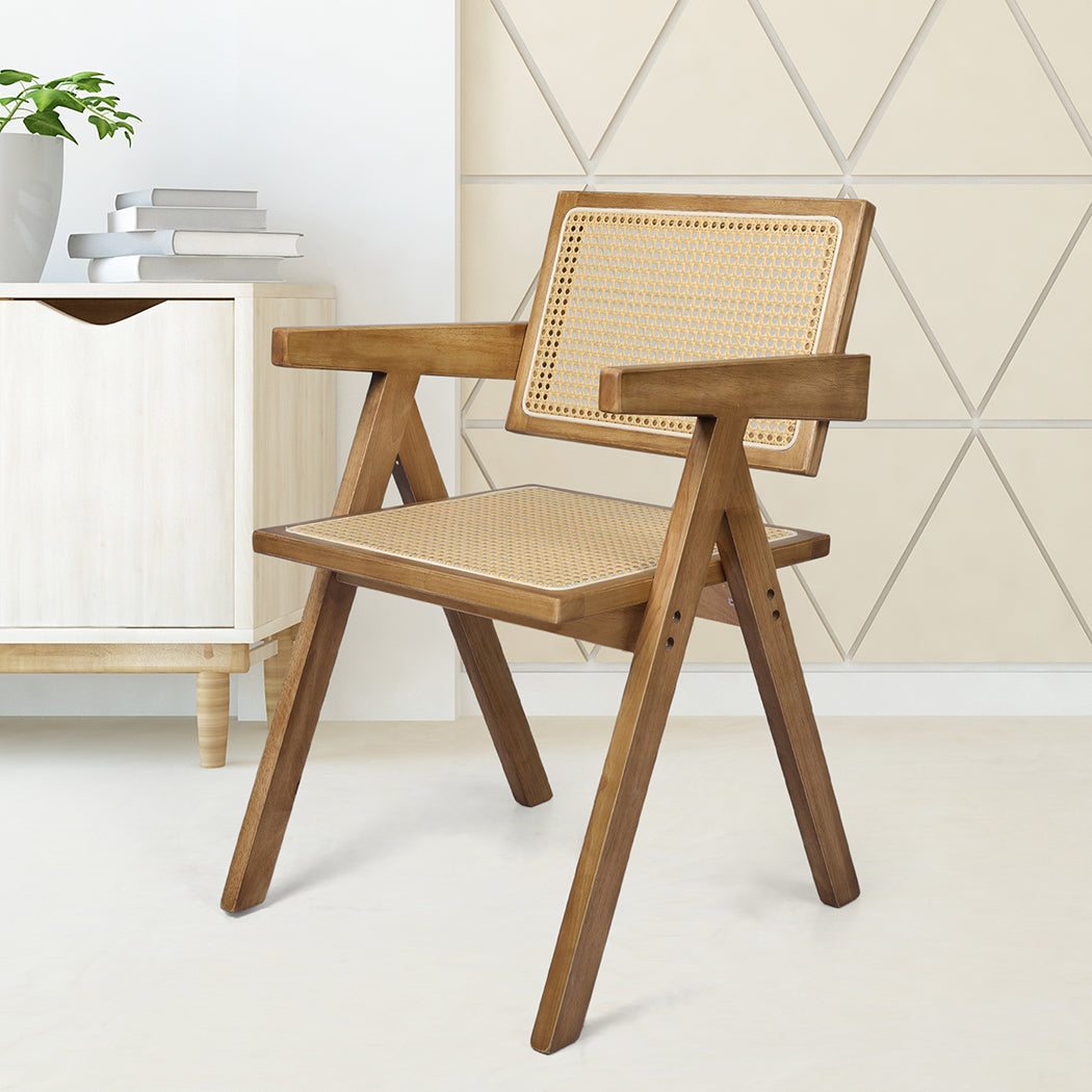 Levede 1x Dining Chair Solid Wood Rattan Natural