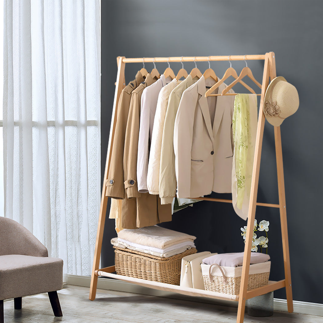 Levede Clothes Rack Wooden Wardrobe Natural