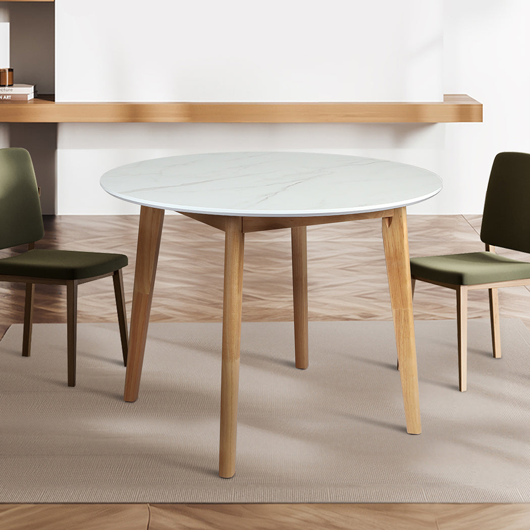 Levede Dining Table Round Rubberwood Base 100cm White 100 CM