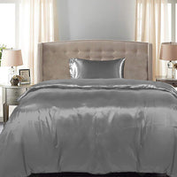 DreamZ Silky Satin Quilt Cover Set Bedspread Dark Grey Single