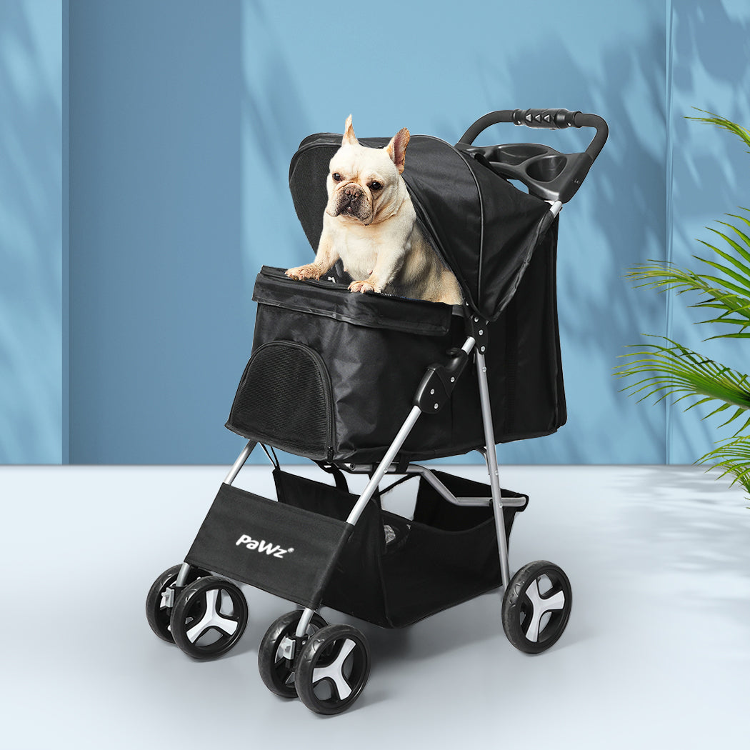 PaWz 4 Wheels Pet Stroller Dog Cat Cage Black
