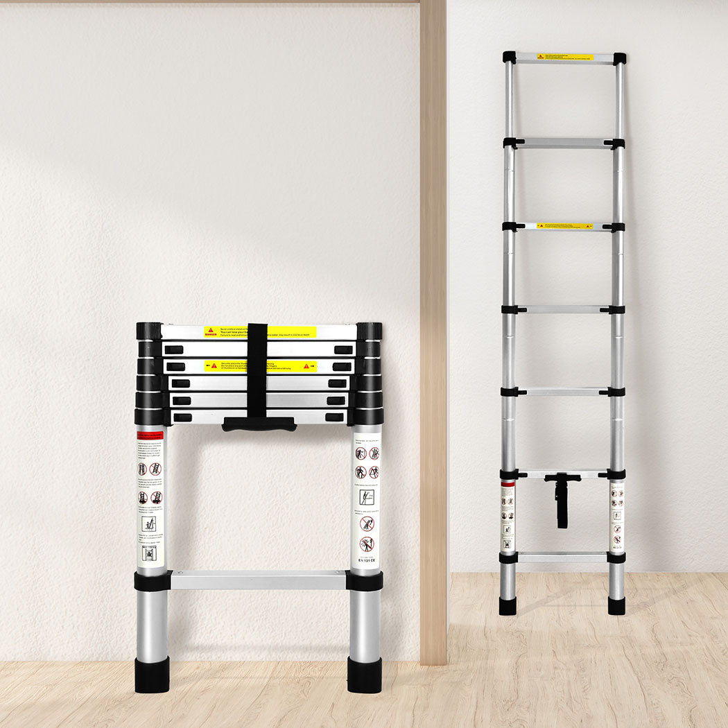 Traderight Multipurpose Ladder Telescopic 2M Silver 2 Meter