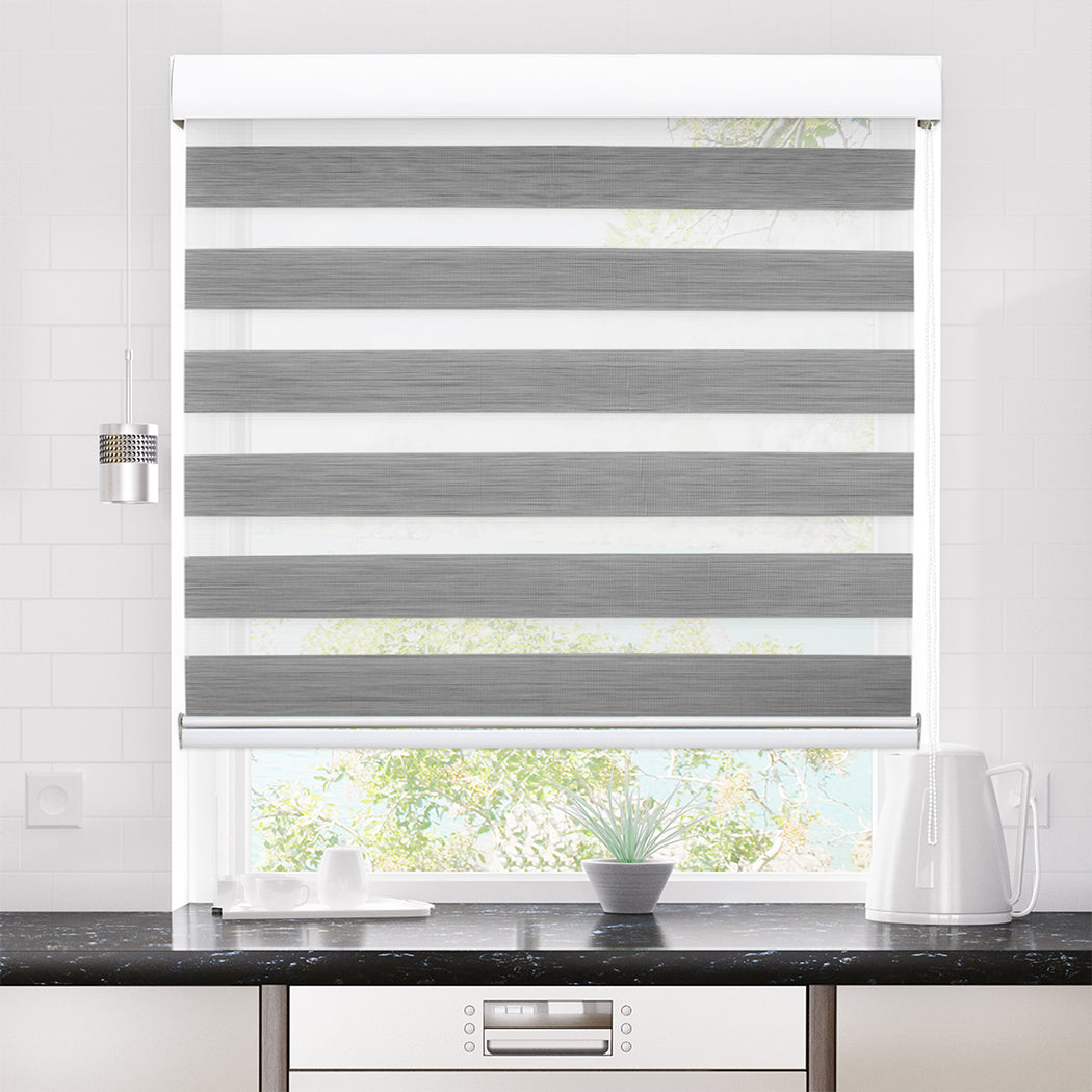 Marlow Blackout Zebra Roller Blind Curtains 210x210 Grey