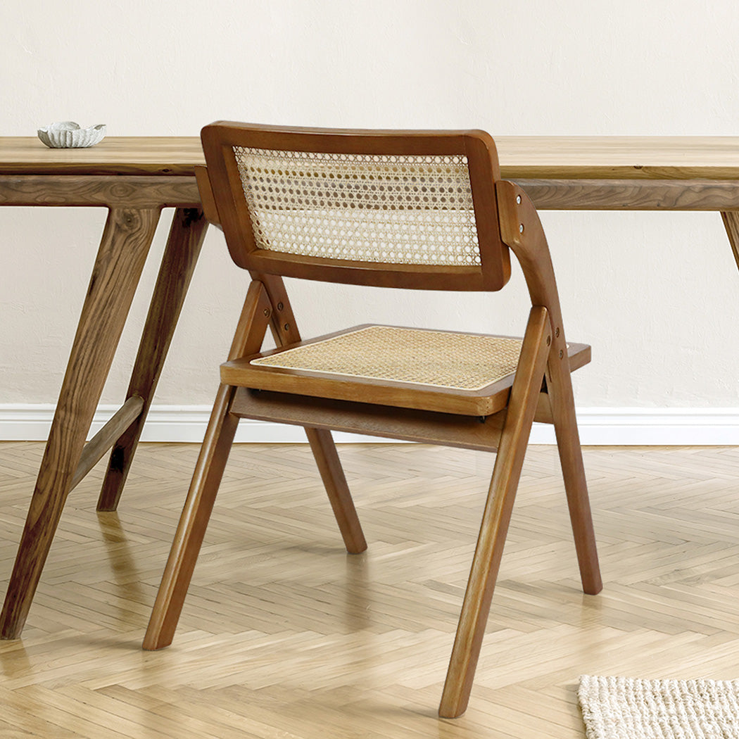 Levede 2X Foldable Rattan Dining Chairs Walnut