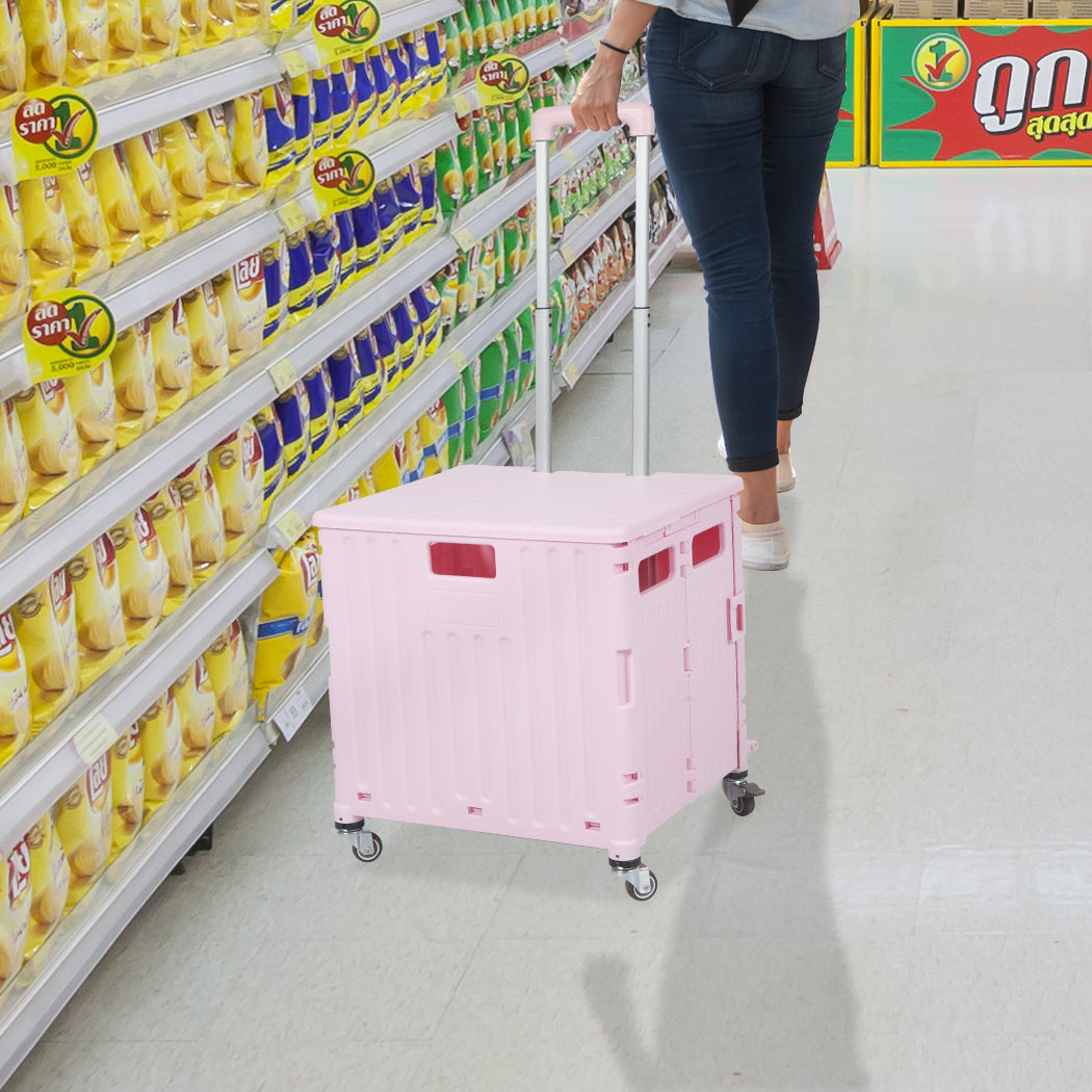 Folding Shopping Trolley Cart Portable Pink