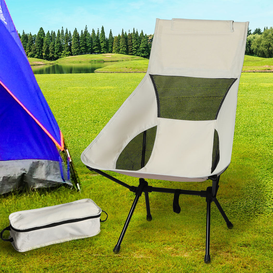 Levede Camping Chair Folding Outdoor Large Beige