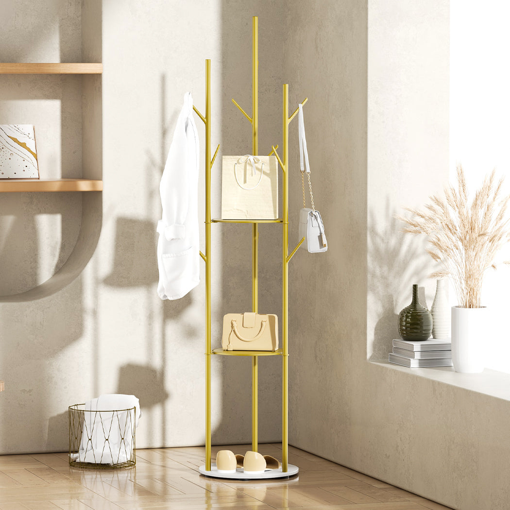 Levede Coat Rack Clothes Stand 8 Hook Organizer Gold