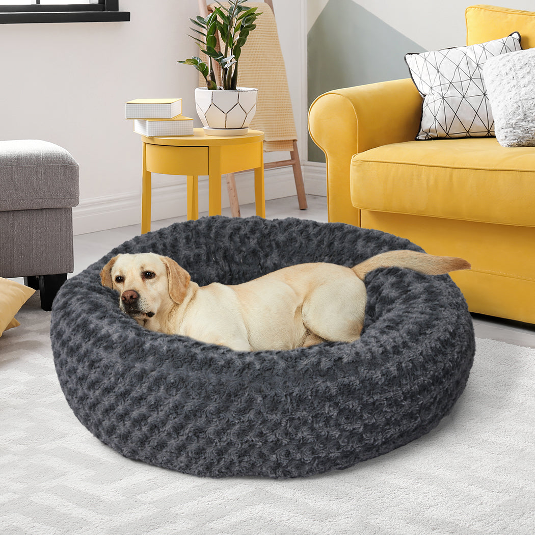 PaWz Calming Dog Bed Warm Soft Plush L Dark Grey Large