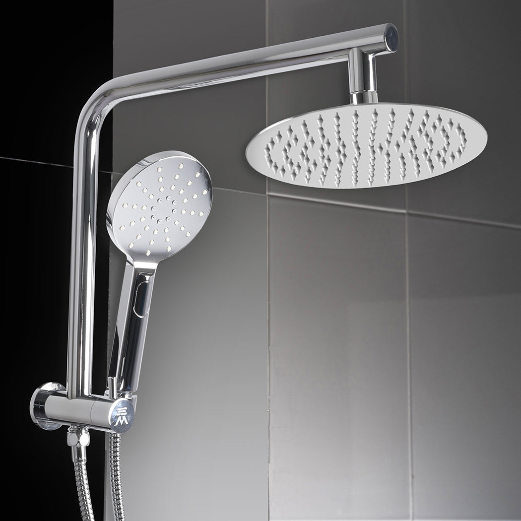 High Pressure Shower Head Set Rain Round Silver