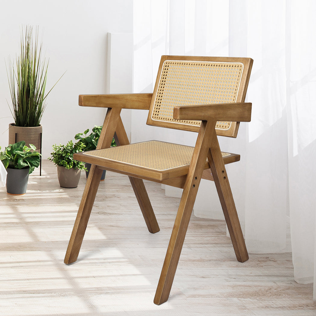 Levede 2x Dining Chair Solid Wood Rattan Natural