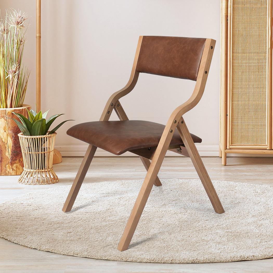 Levede 2x Dining Chairs Foldable PU Brown