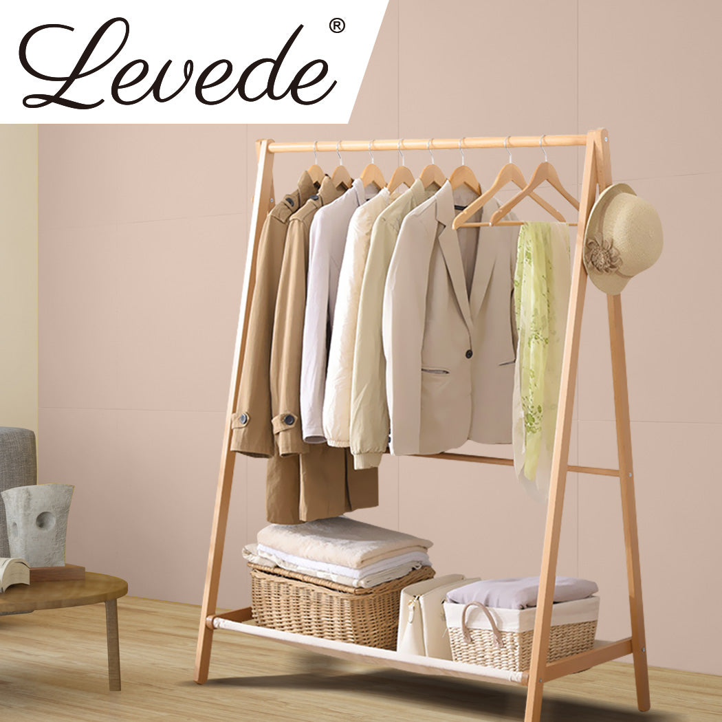 Levede Clothes Rack Wooden Wardrobe Natural