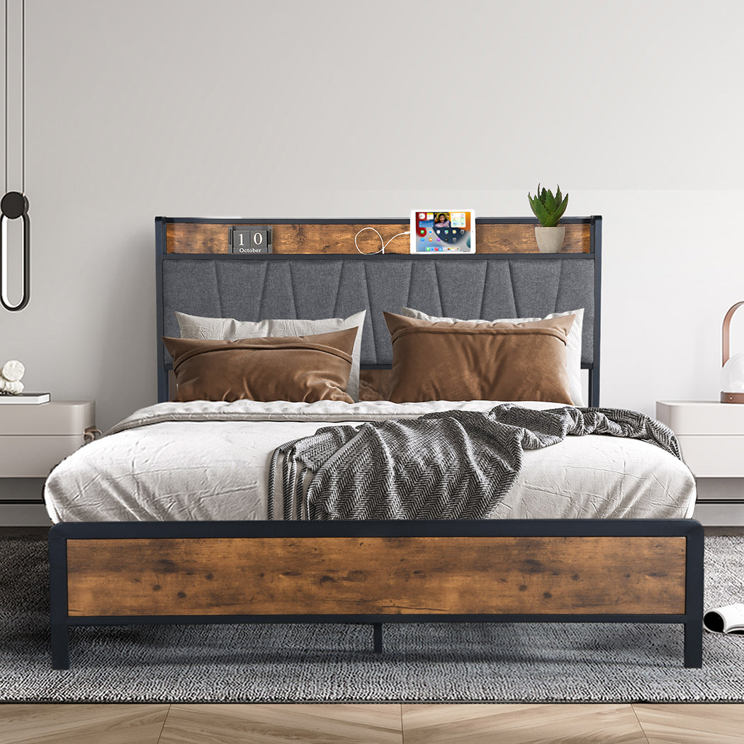Levede Queen Bed Frame Tufted Headboard USB Charge