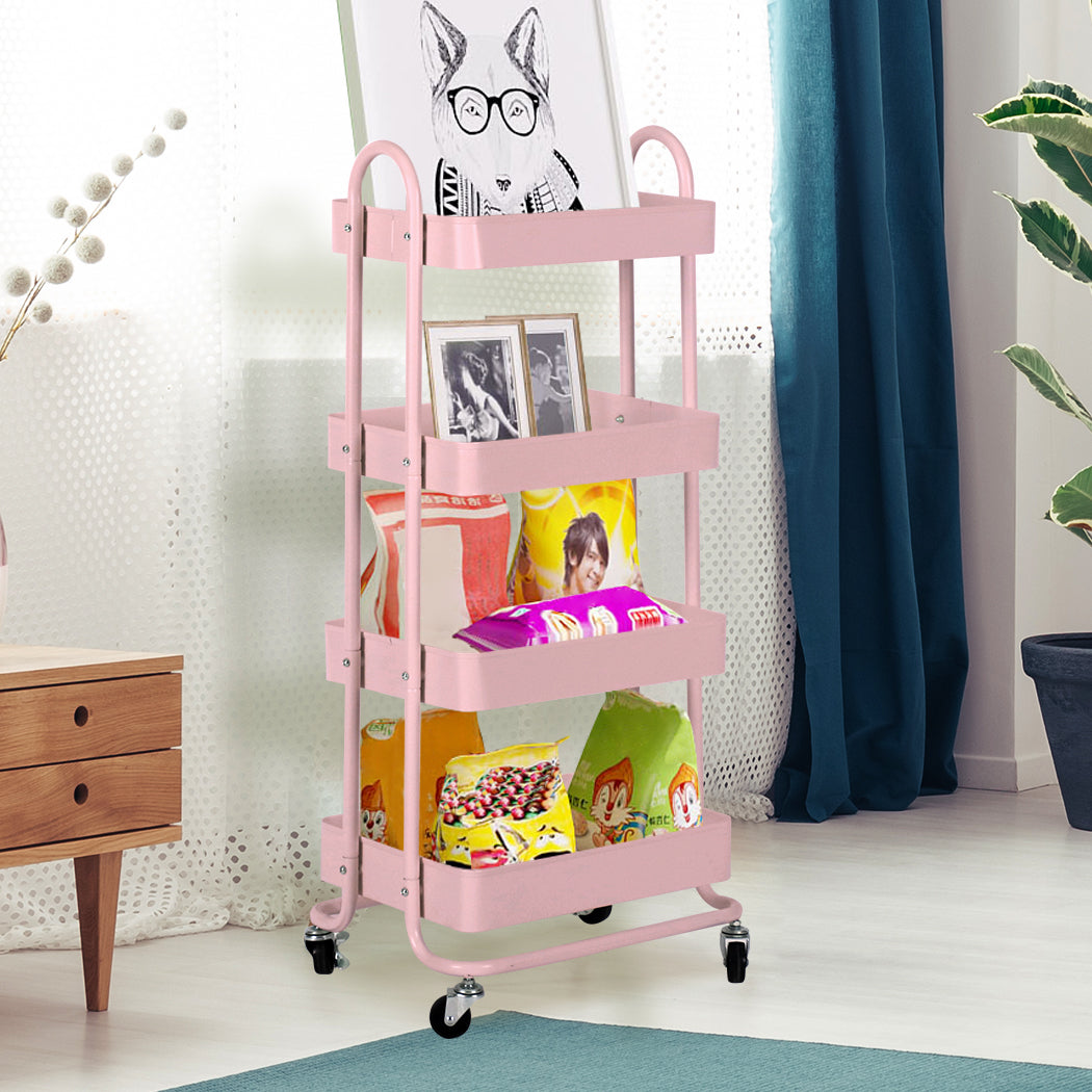 Levede 4 Tiers Kitchen Trolley Cart Pink