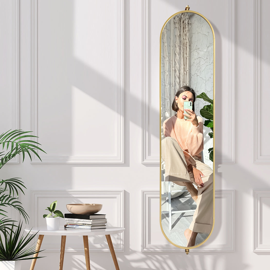 Yezi 360? Swivel Wall Mirrors 140cm x35cm Oval Shape Gold Frame