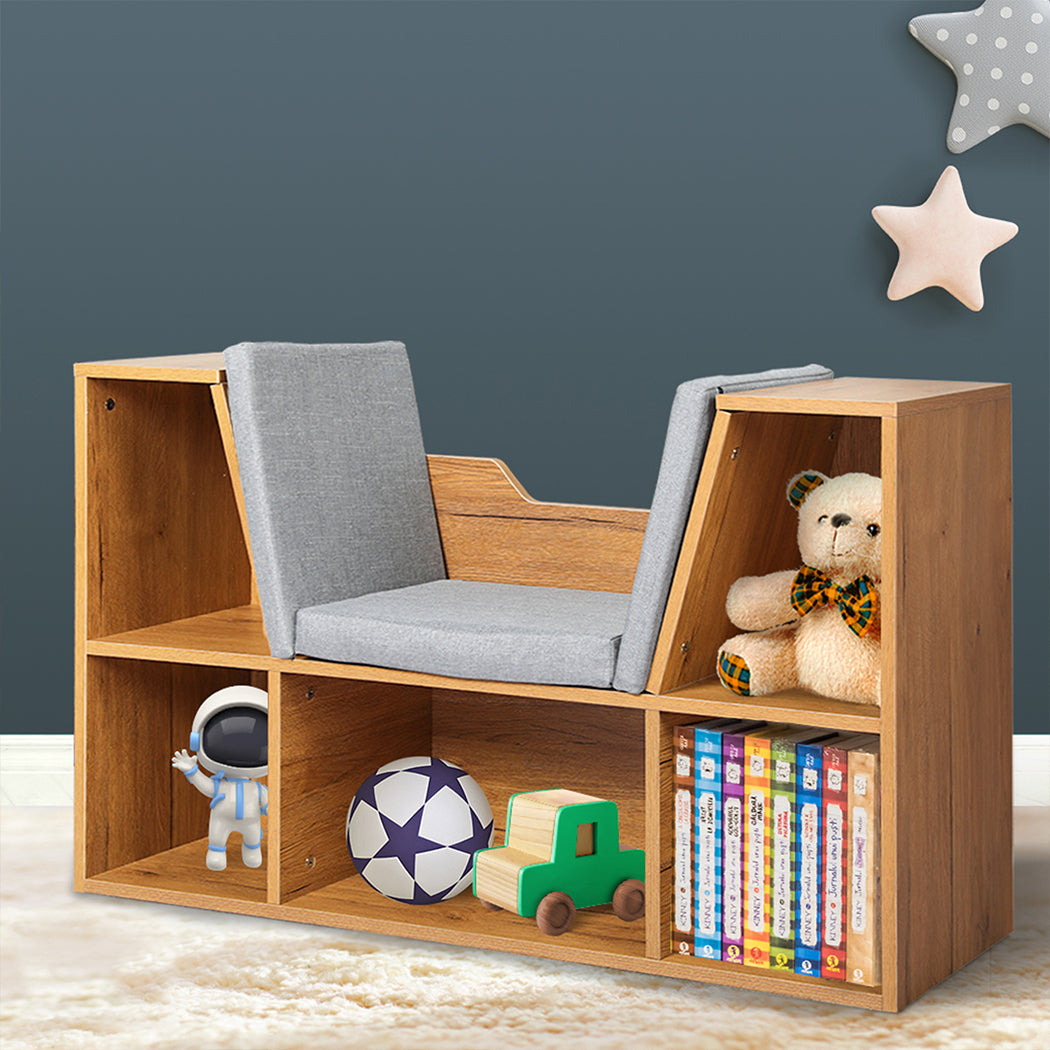 Levede Kids Bookcase Toys Box Shelf Brown