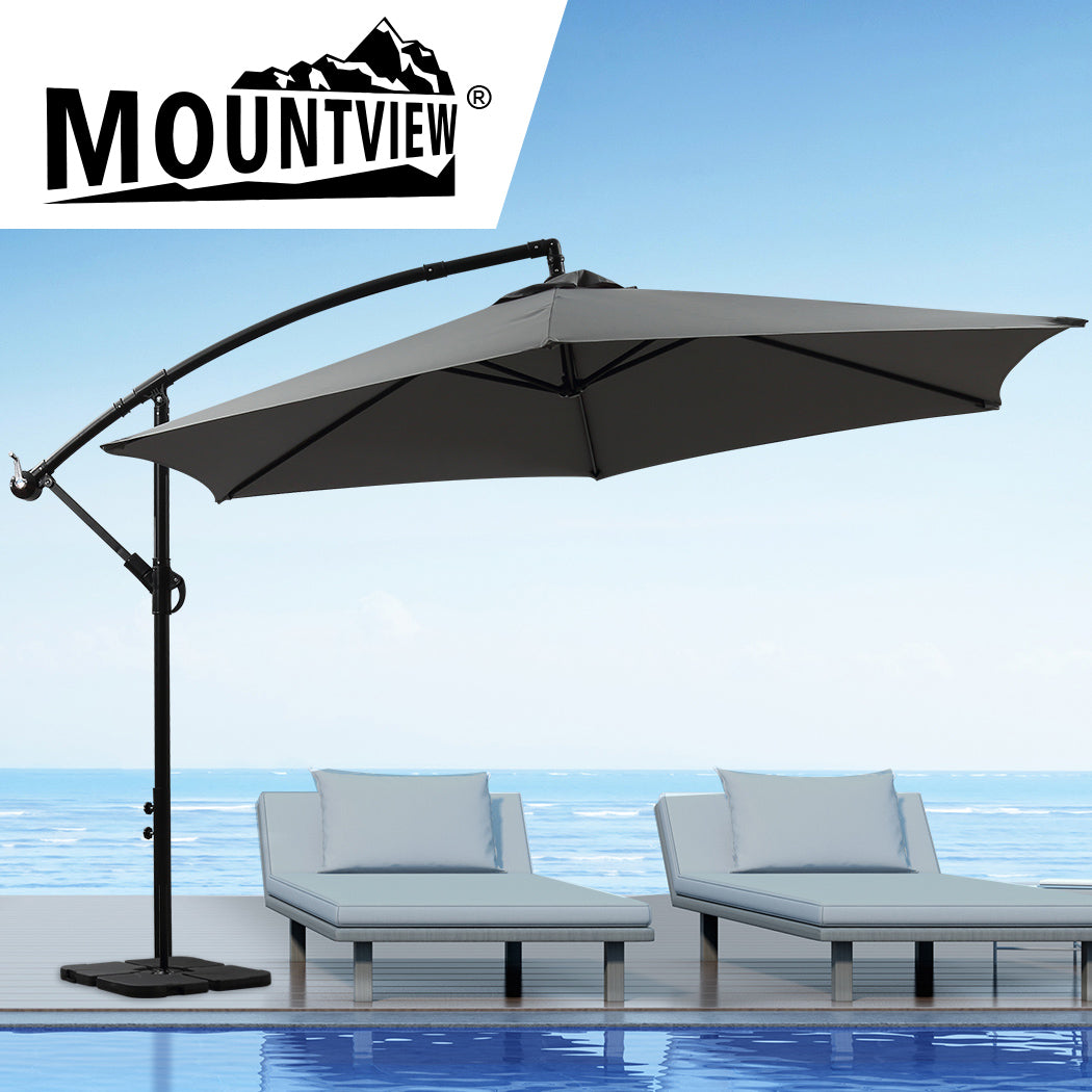 Mountview 3M Outdoor Umbrella Cantilever Grey With Base