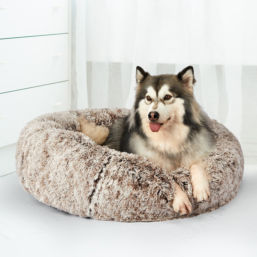 PaWz Pet Bed Cat Dog Donut Nest Calming M Brown Medium