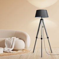 EMITTO Tripod Wooden Floor Lamp Shaded Grey