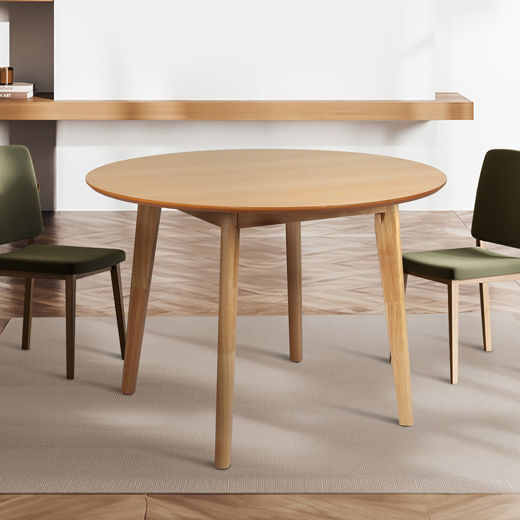 Levede Dining Table Round Rubberwood Base 100cm Natural 100 CM