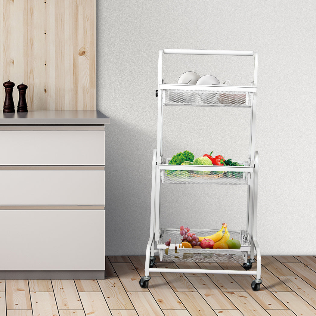 Levede 3 Tier Kitchen Trolley Cart Swivel White Colour