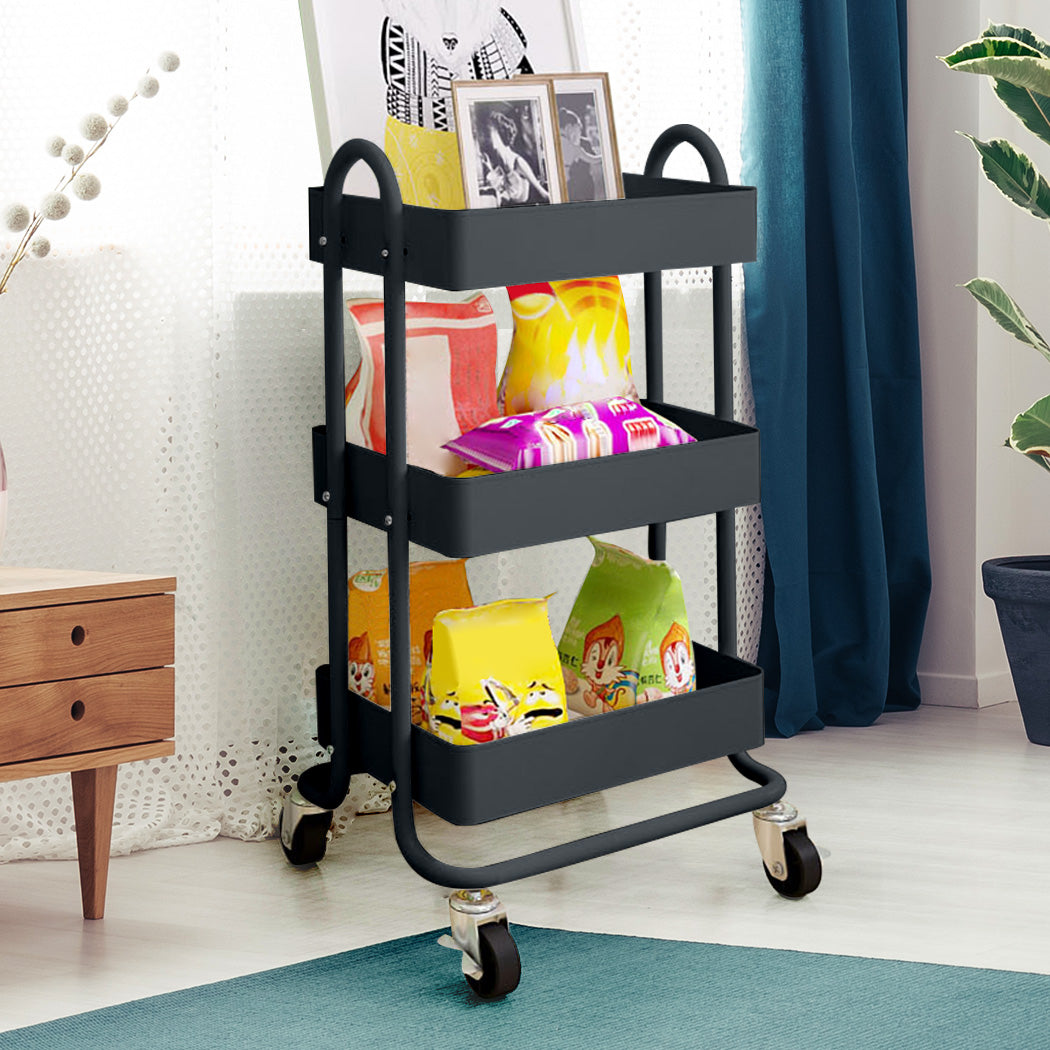 Levede 3 Tiers Kitchen Trolley Cart Grey