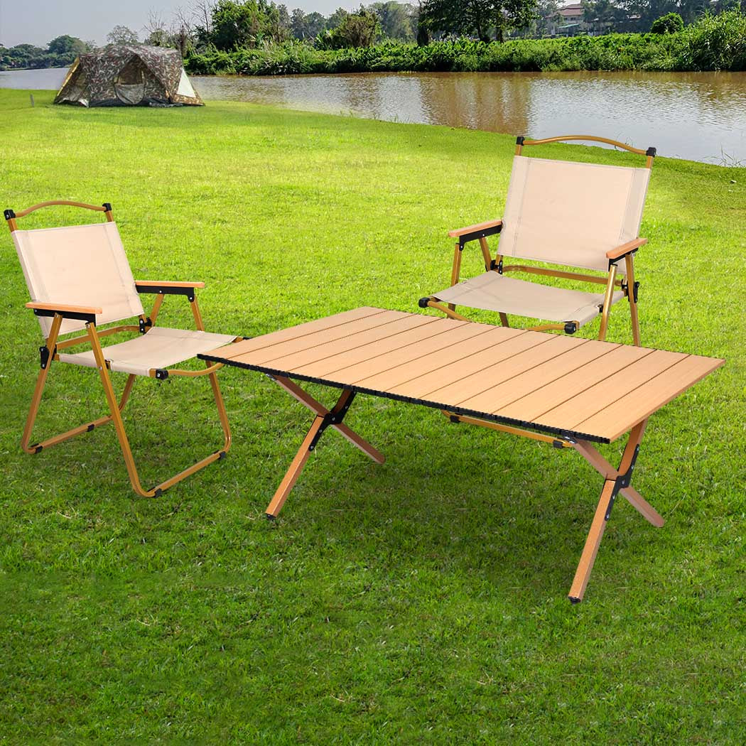 Levede Folding Camping Table Chair Set Oak