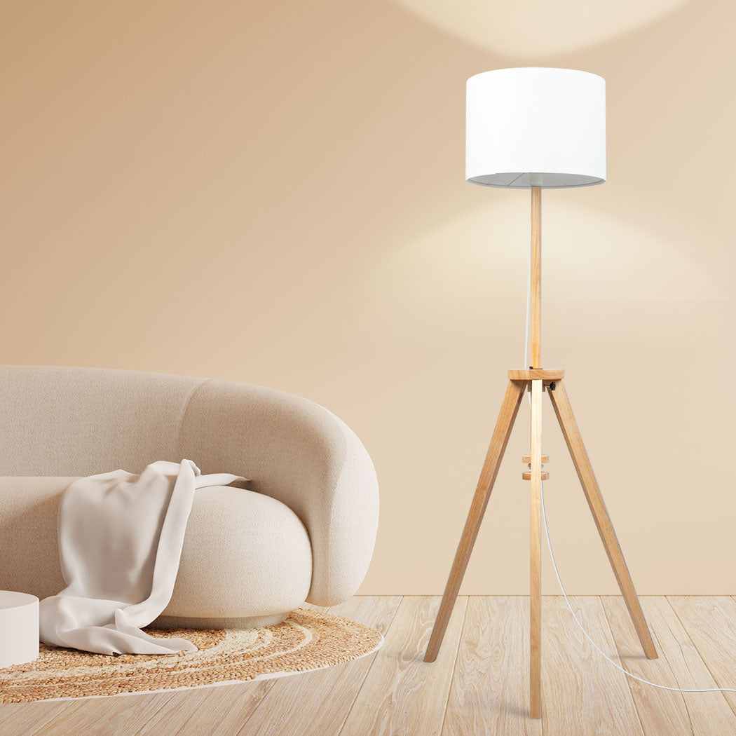 EMITTO Tripod Floor Lamp Wooden Modern Natural
