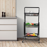 Levede 3 Tier Kitchen Trolley Cart Swivel Black Colour