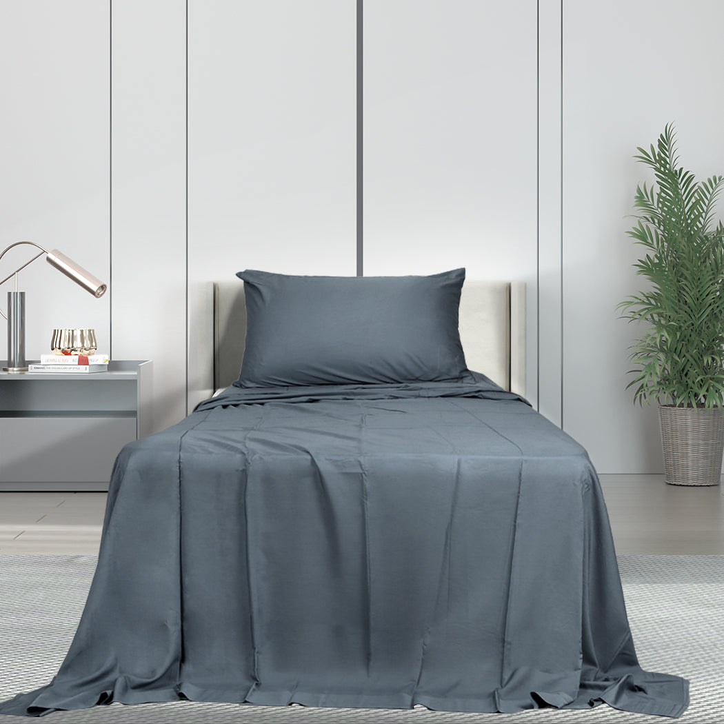 Dreamz 3pcs Sinigle Size 100% Bamboo Bed Sheet Set in Charcoal Colour Single