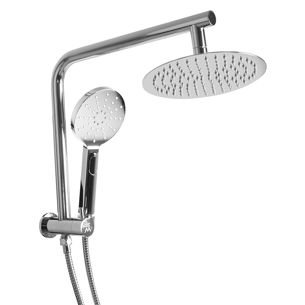 High Pressure Shower Head Set Rain Round Silver