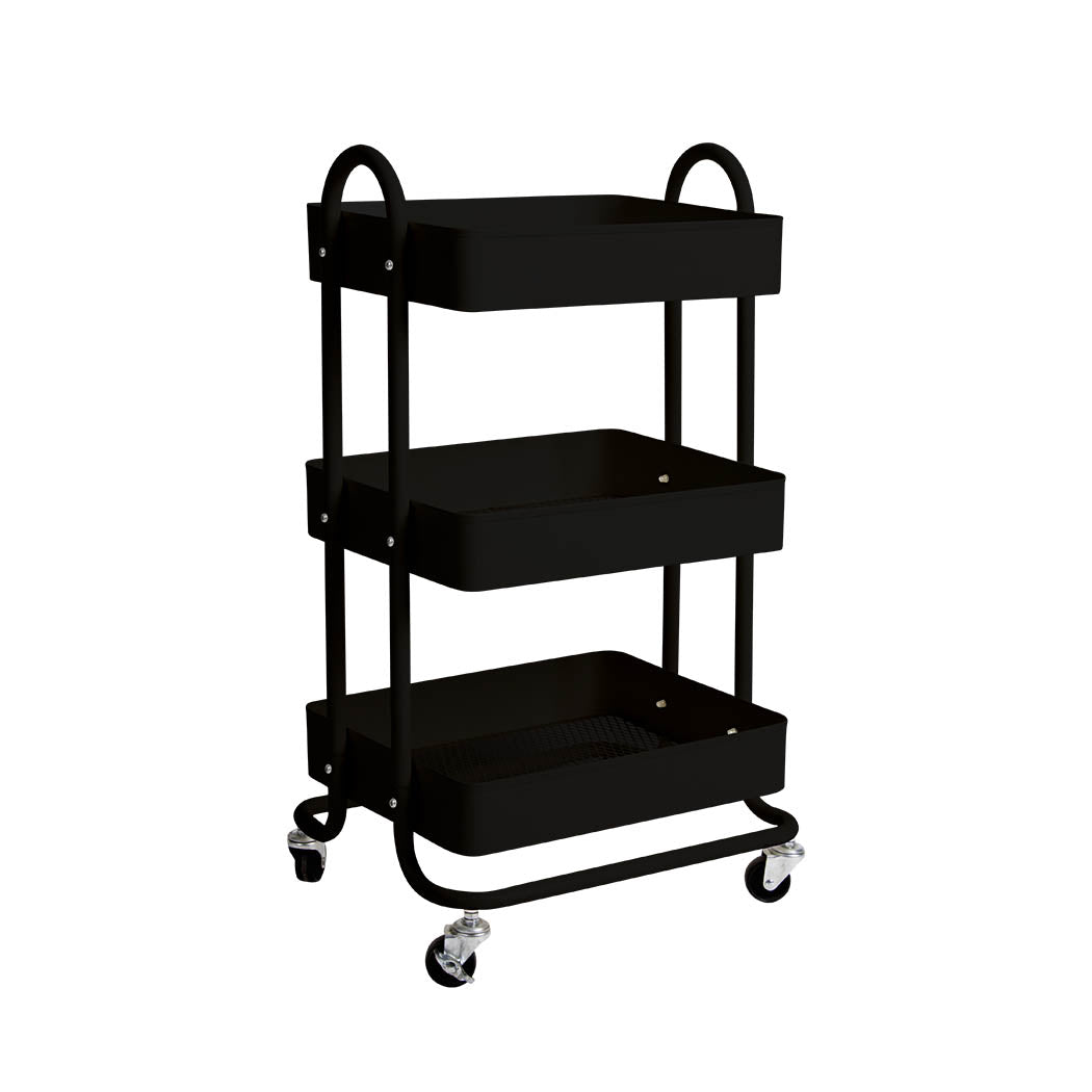 Levede 3 Tiers Kitchen Trolley Cart Black