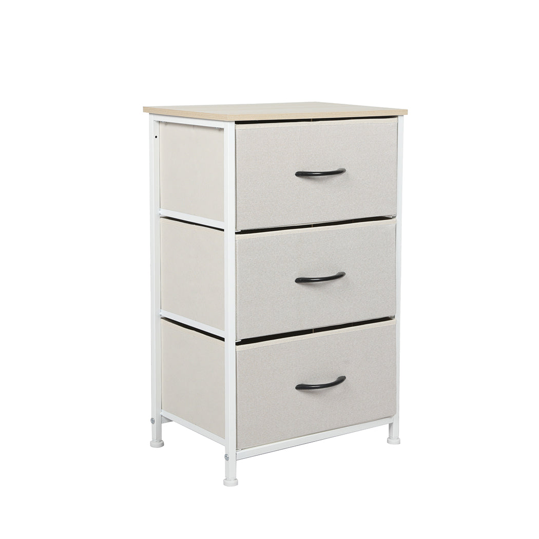 Levede Chest of 3 Drawers Bedside Table Beige