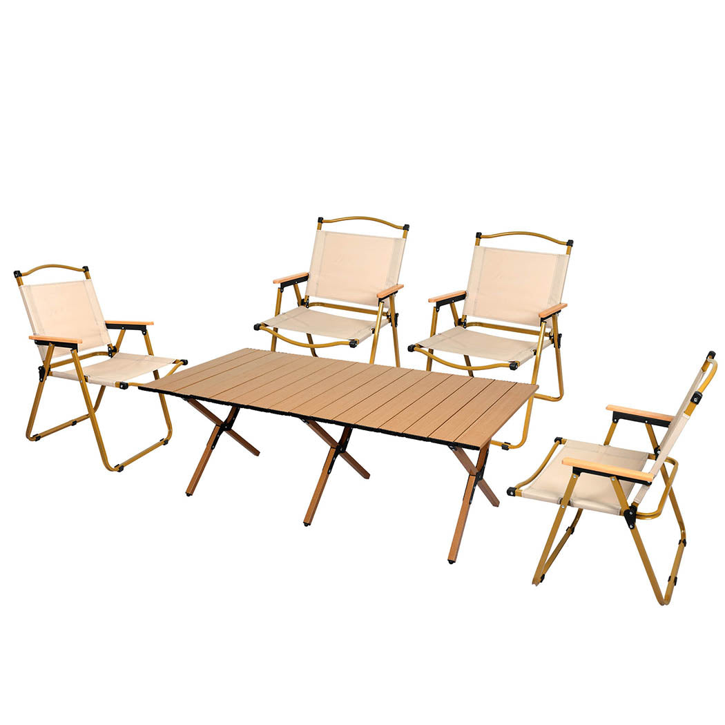 Levede Folding Camping Table Chair Set Oak