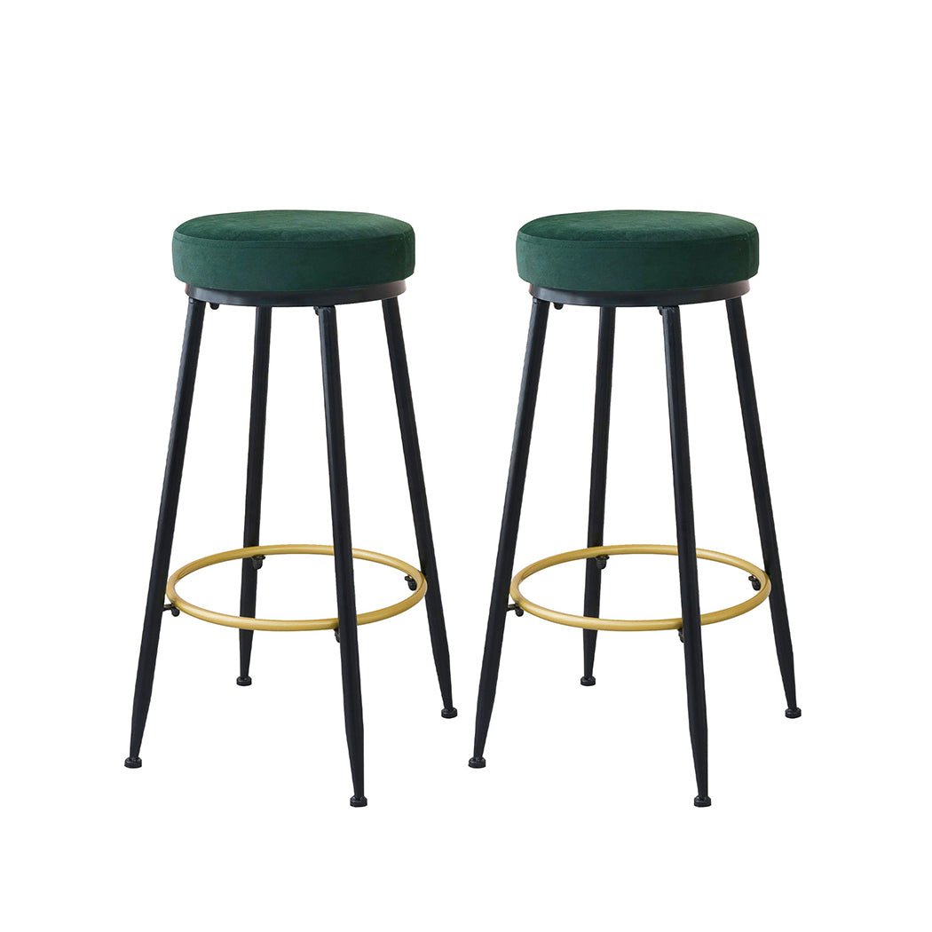 Levede 2x Bar Stools Barstools Velvet Green