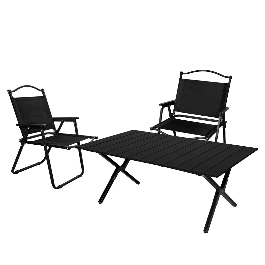Levede Folding Camping Table Chair Set Black