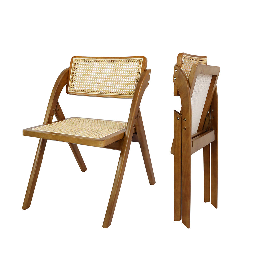 Levede 2X Foldable Rattan Dining Chairs Walnut