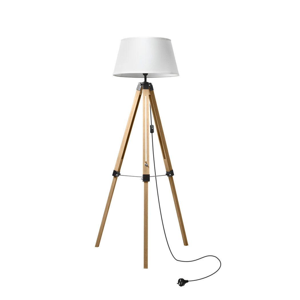 EMITTO Tripod Wooden Floor Lamp Shaded Natural