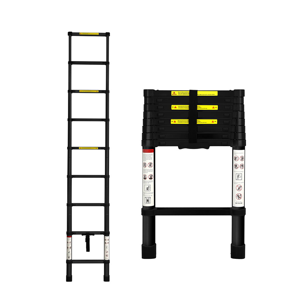 Traderight Multipurpose Aluminium Ladder Telescopic 2.6M Black 2.6 Meter