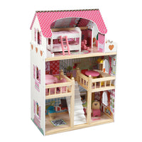 Bopeep Wooden Doll House 3 Floor Kids Girl Dollhouse Full Furniture Pink 90cm