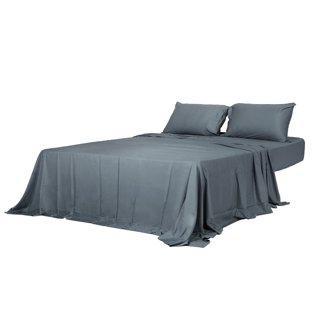 Dreamz 4pcs King Size 100% Bamboo Bed Sheet Set in Charcoal Colour