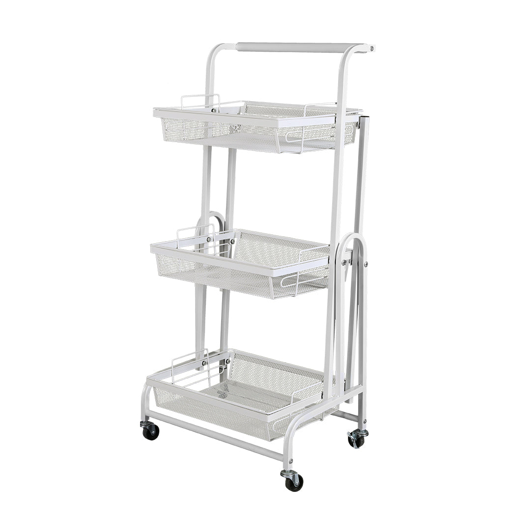 Levede 3 Tier Kitchen Trolley Cart Swivel White Colour