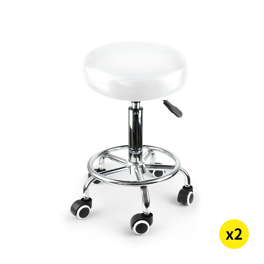 2x Levede Swivel Salon Barstool Hairdressing White