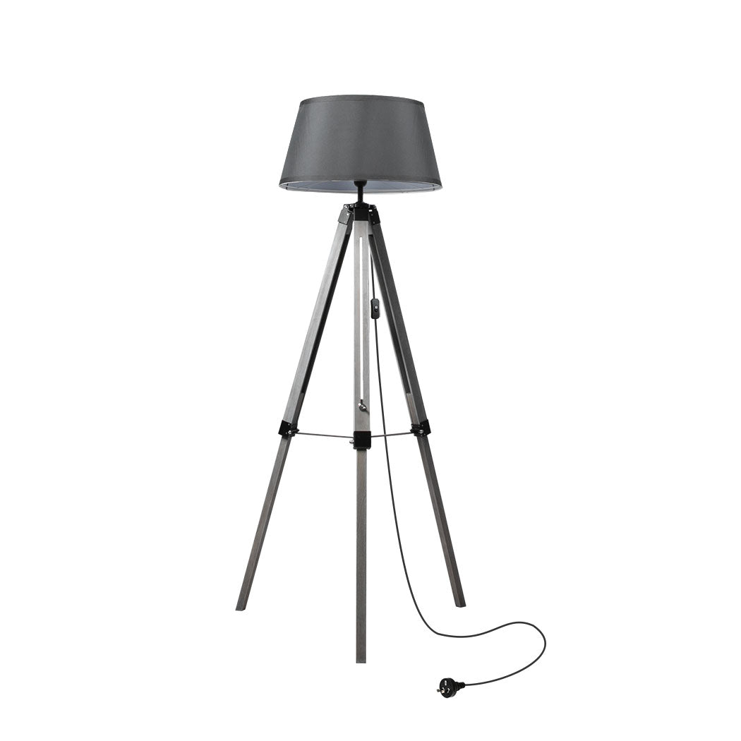 EMITTO Tripod Wooden Floor Lamp Shaded Grey