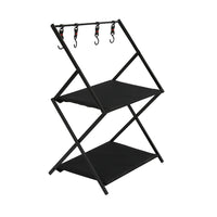 Levede Foldable Camping Storage Shelves 2 Layer with Hooks Black