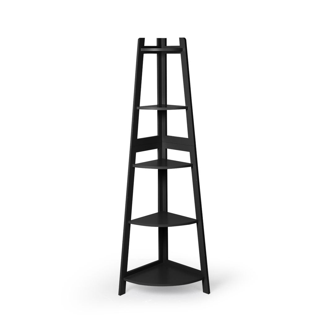 Levede 5 Tier Corner Shelf Wooden Storage Black