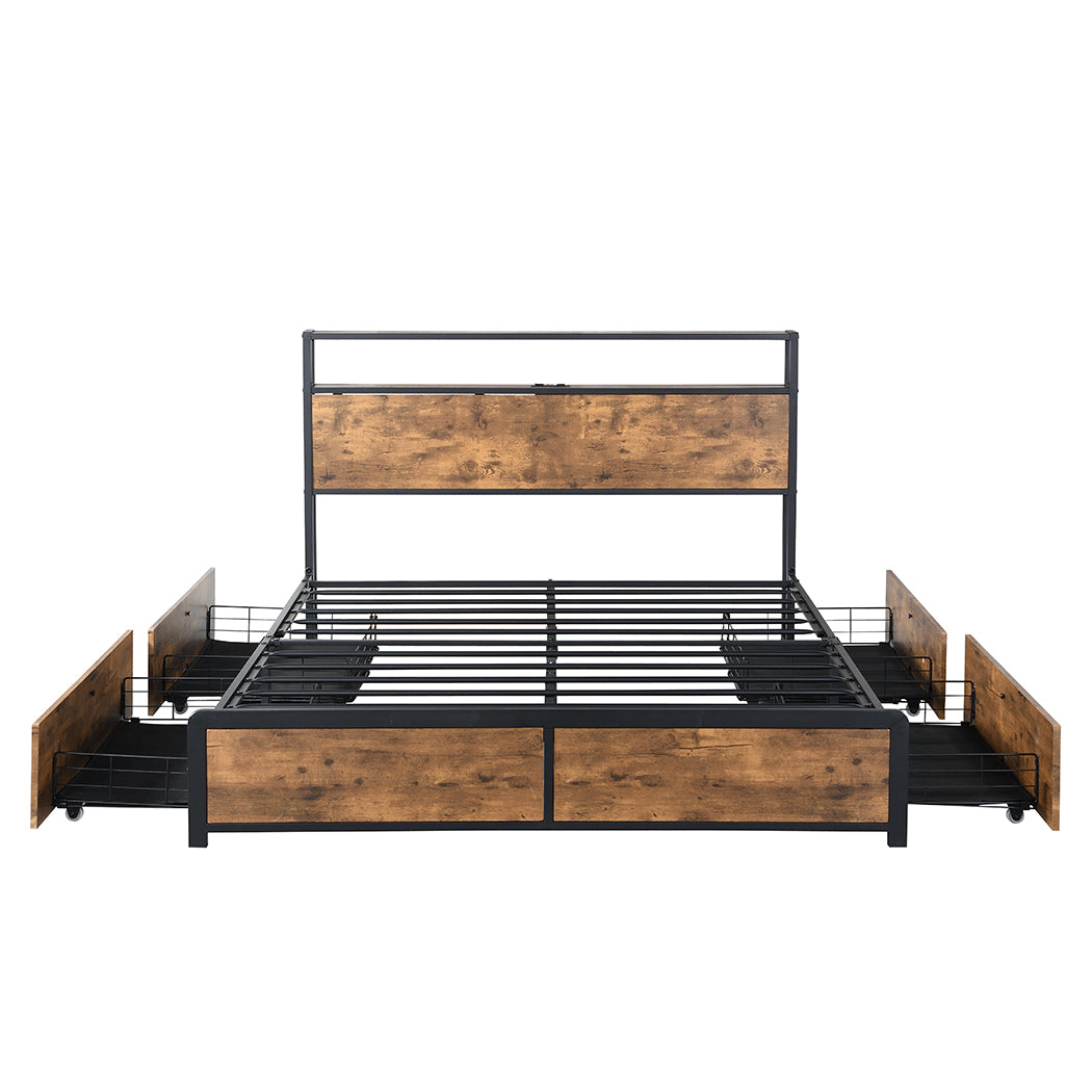 Levede Queen Bed Frame RGB LED 4 Drawers USB