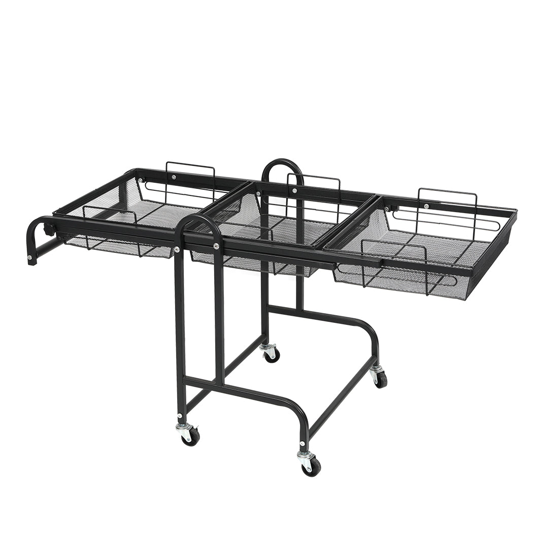 Levede 3 Tier Kitchen Trolley Cart Swivel Black Colour